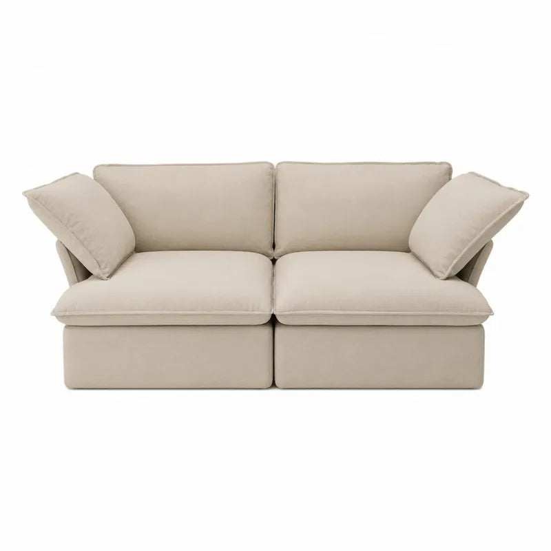 Sofa dwuosobowa z bawełnianej tkaniny beżowa