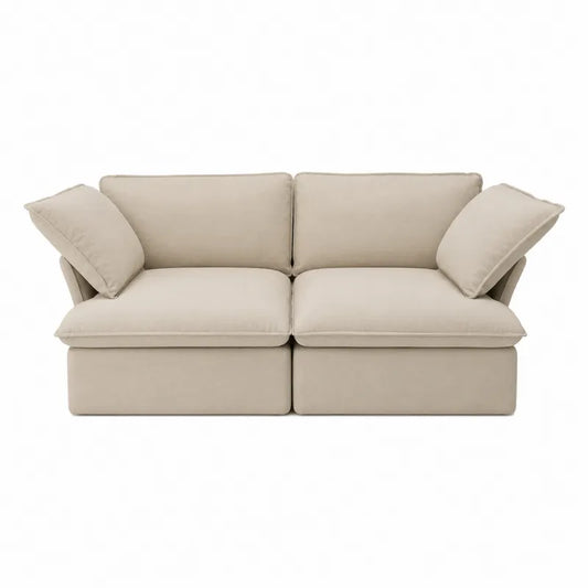 Sofa dwuosobowa z bawełnianej tkaniny beżowa