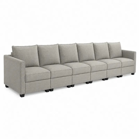 Modułowa sofa z tkaniny szarej 6-osobowa