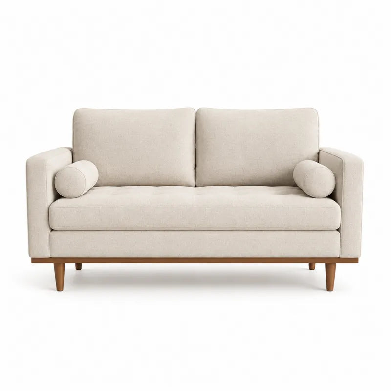 Sofa dwuosobowa z lnu beżowa 150x85x90 cm