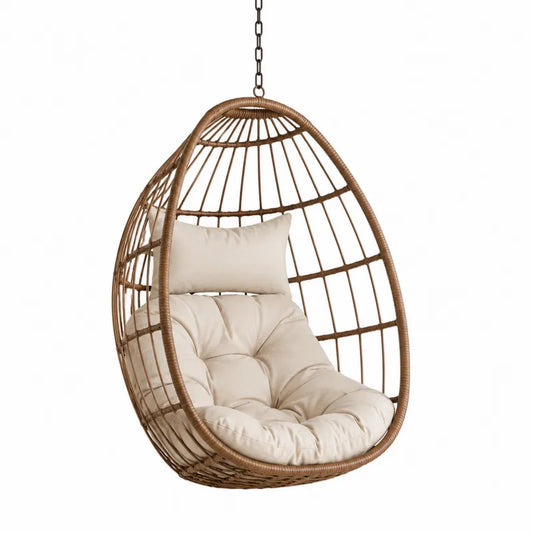 Wiszacy fotel z rattanu z poduszkami beżowy 105x120x80 cm