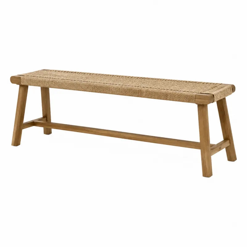 Ławka z drewna teakowego z siedziskiem rattanowym 120 cm beżowa