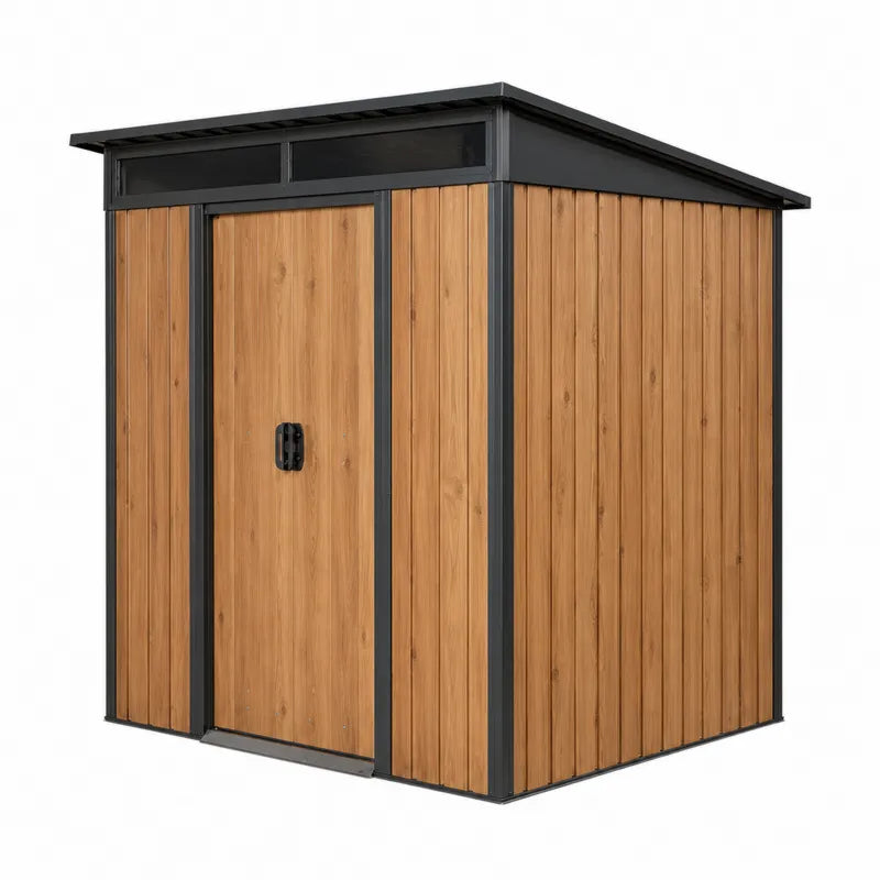 Szopa ogrodowa stalowa i drewnopodobna 213 cm x 130 cm x 180 cm brązowa